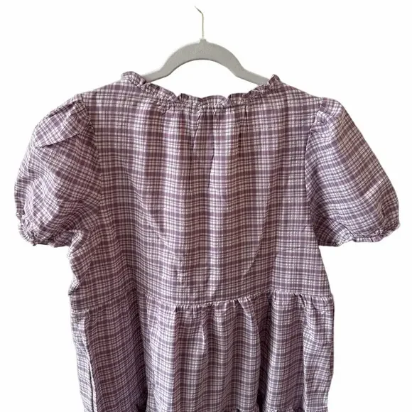 ModCloth Lavender Plaid Mini Dress Size Large V-Neck Short Sleeve Pockets EUC - Picture 7 of 12